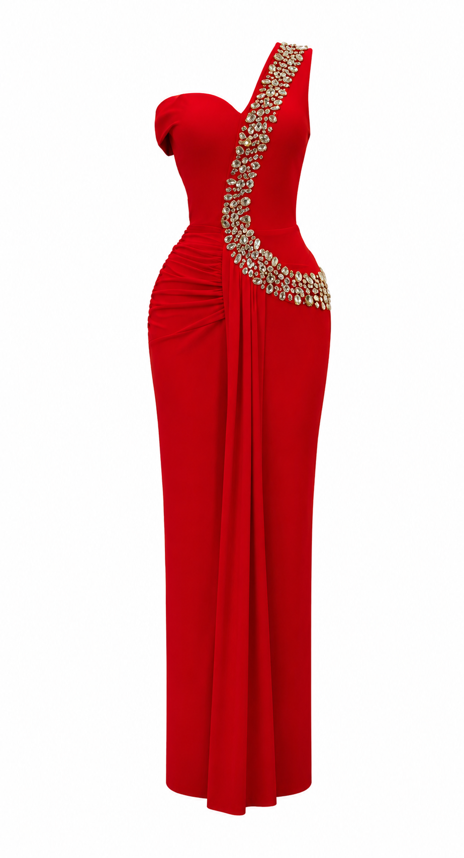 Scarlet Royale One-Shoulder Embellished Evening Gown