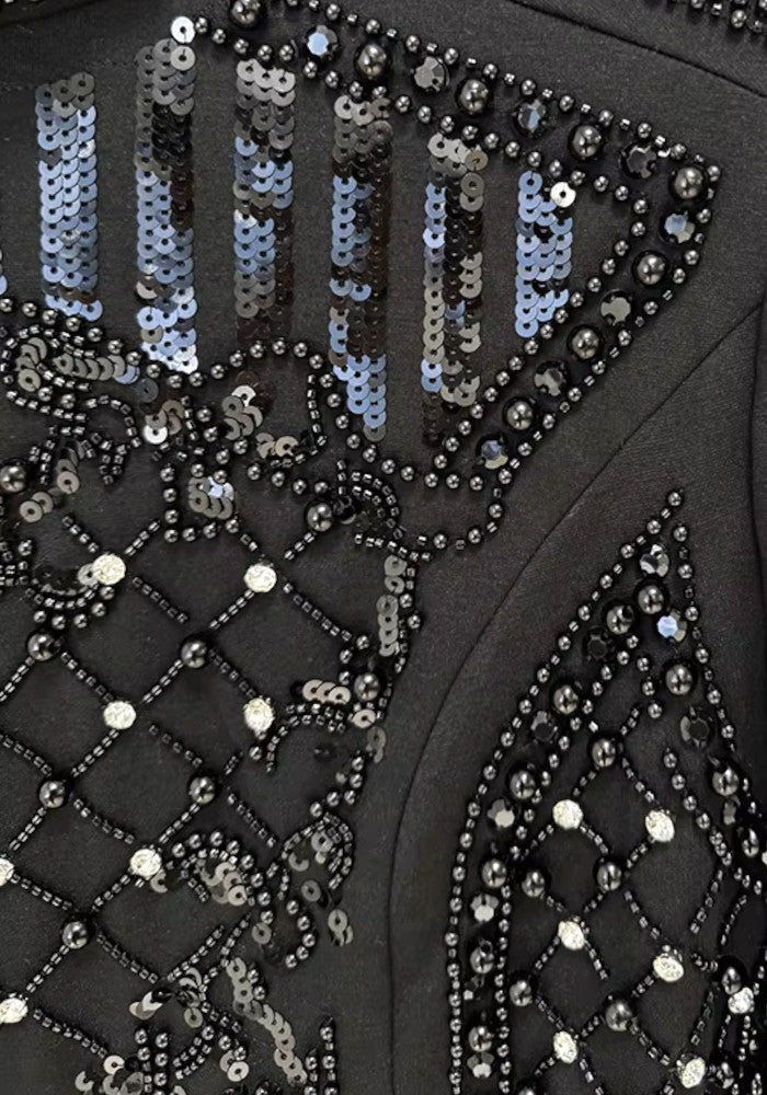 Long Sleeve Sequin Embellished Dress Black