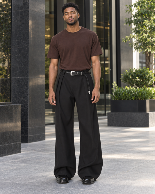 Men's High-Waisted Wide-Leg Pleated Pants