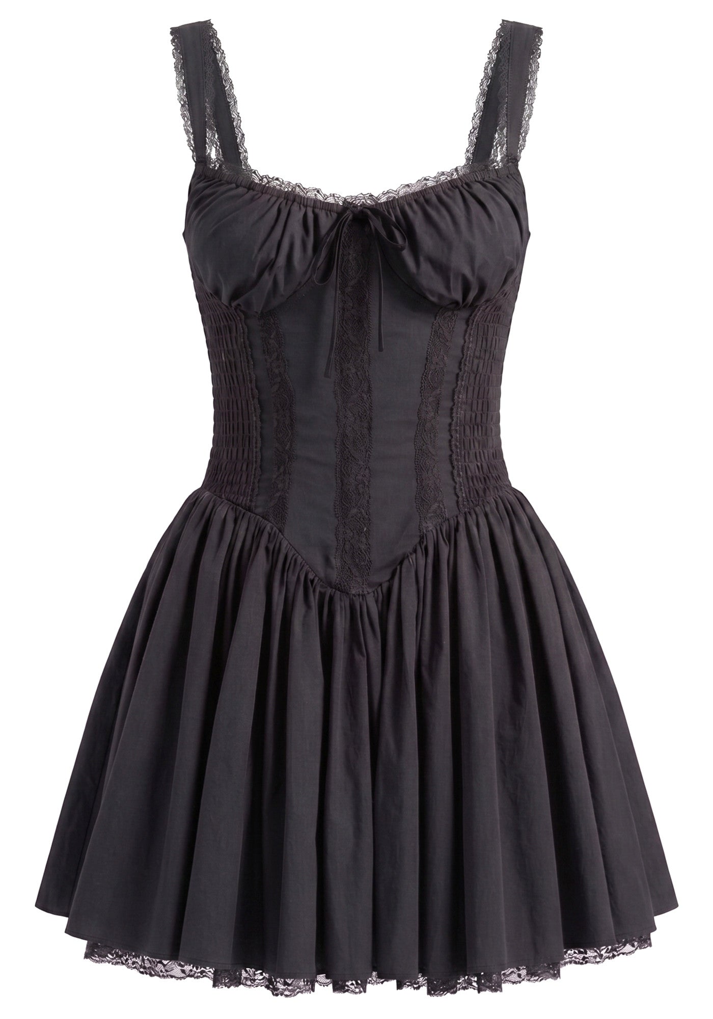 Lace Insert A Line Corset Dress Black