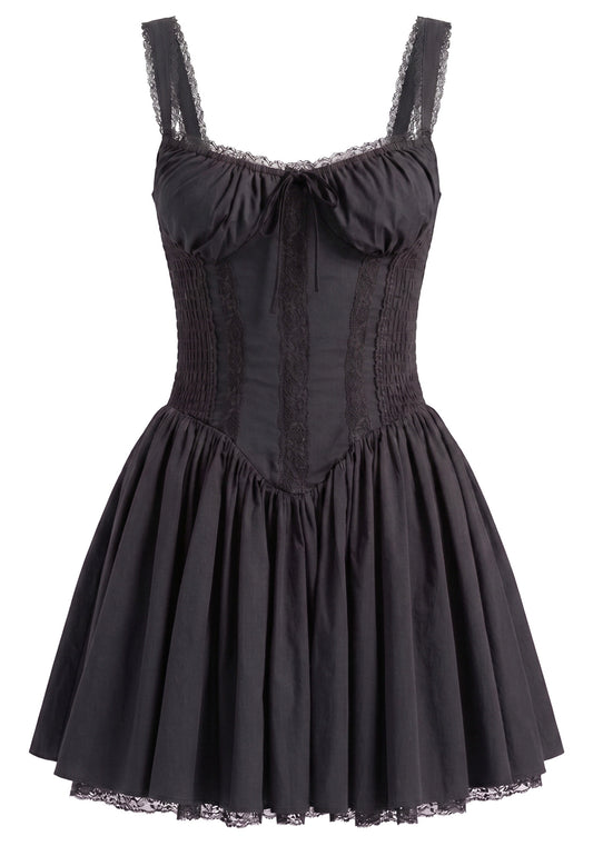 Lace Insert A Line Corset Dress Black