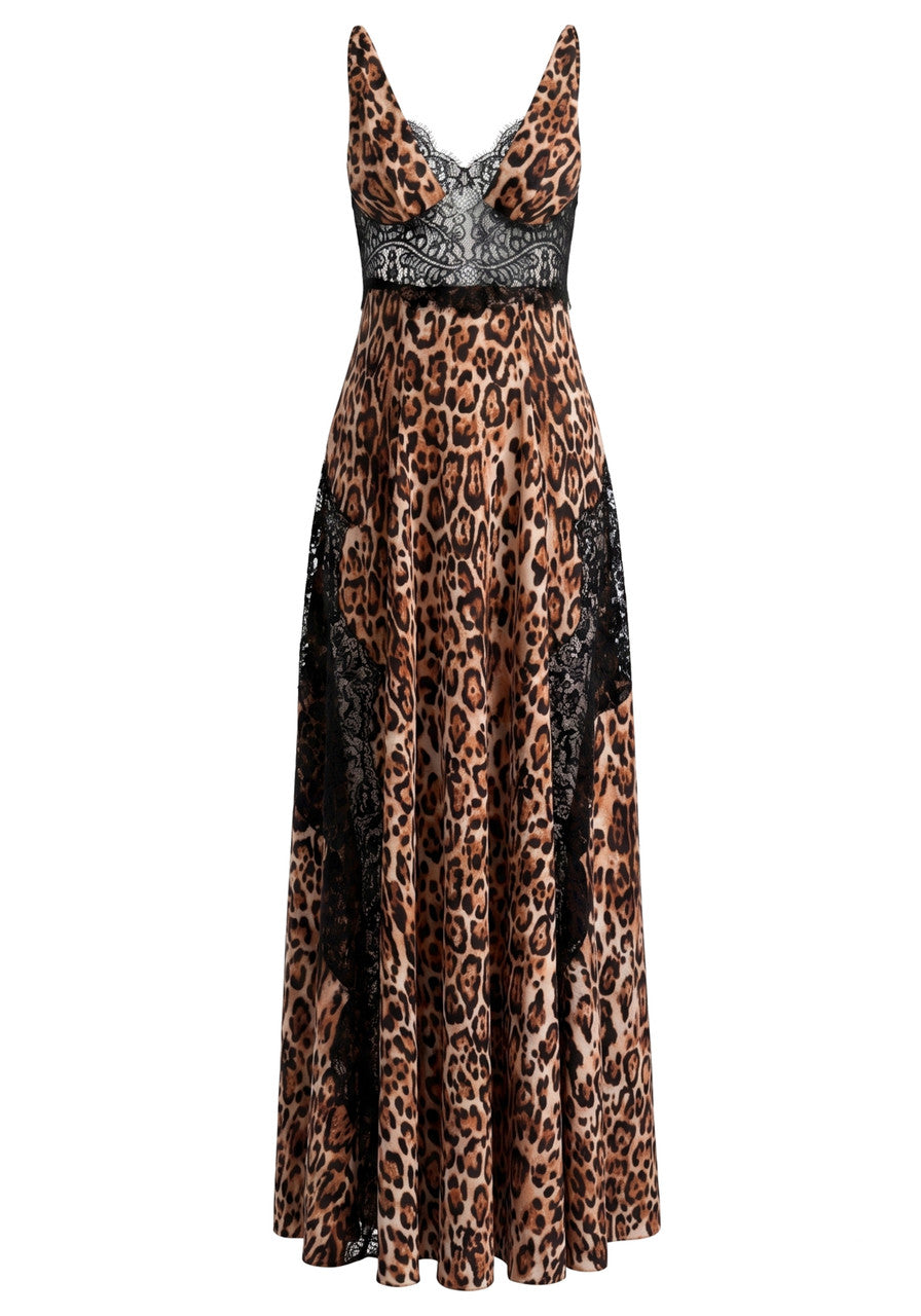 Animal Print Lace Insert Maxi Dress