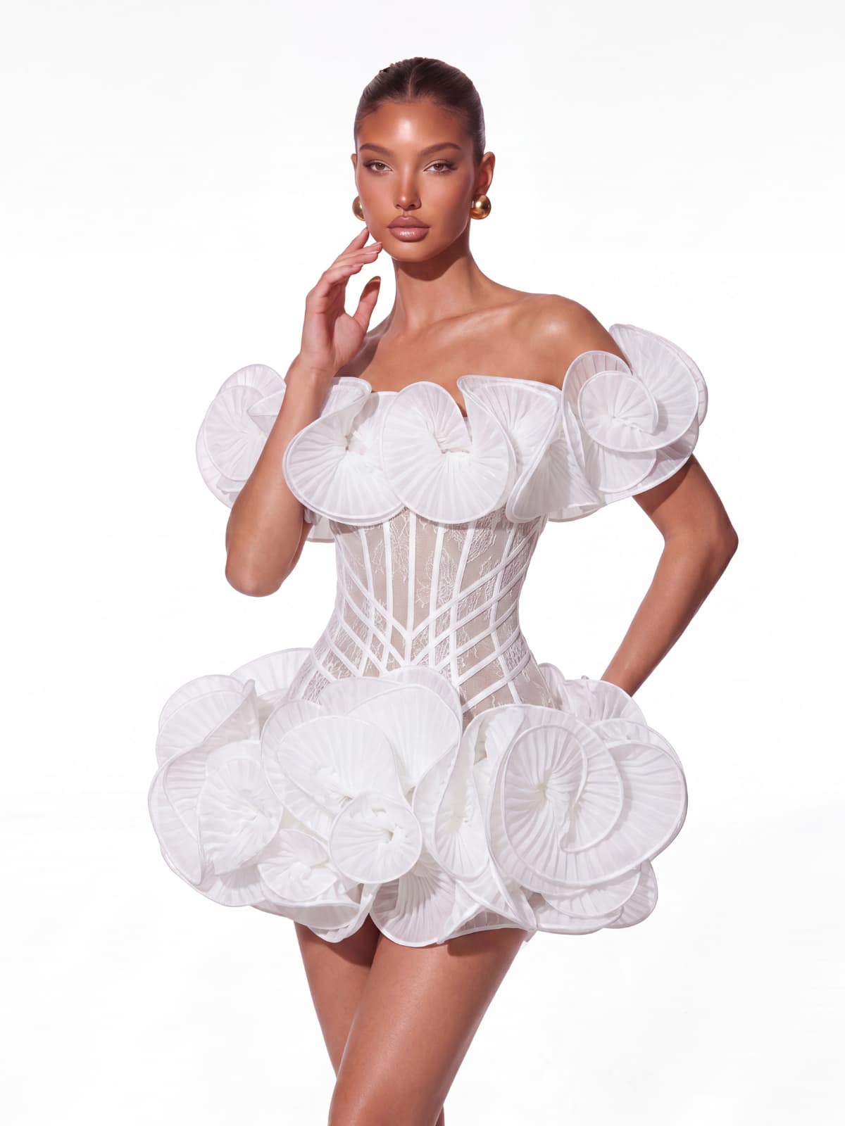 Off Shoulder Lace Flower Mini Dress