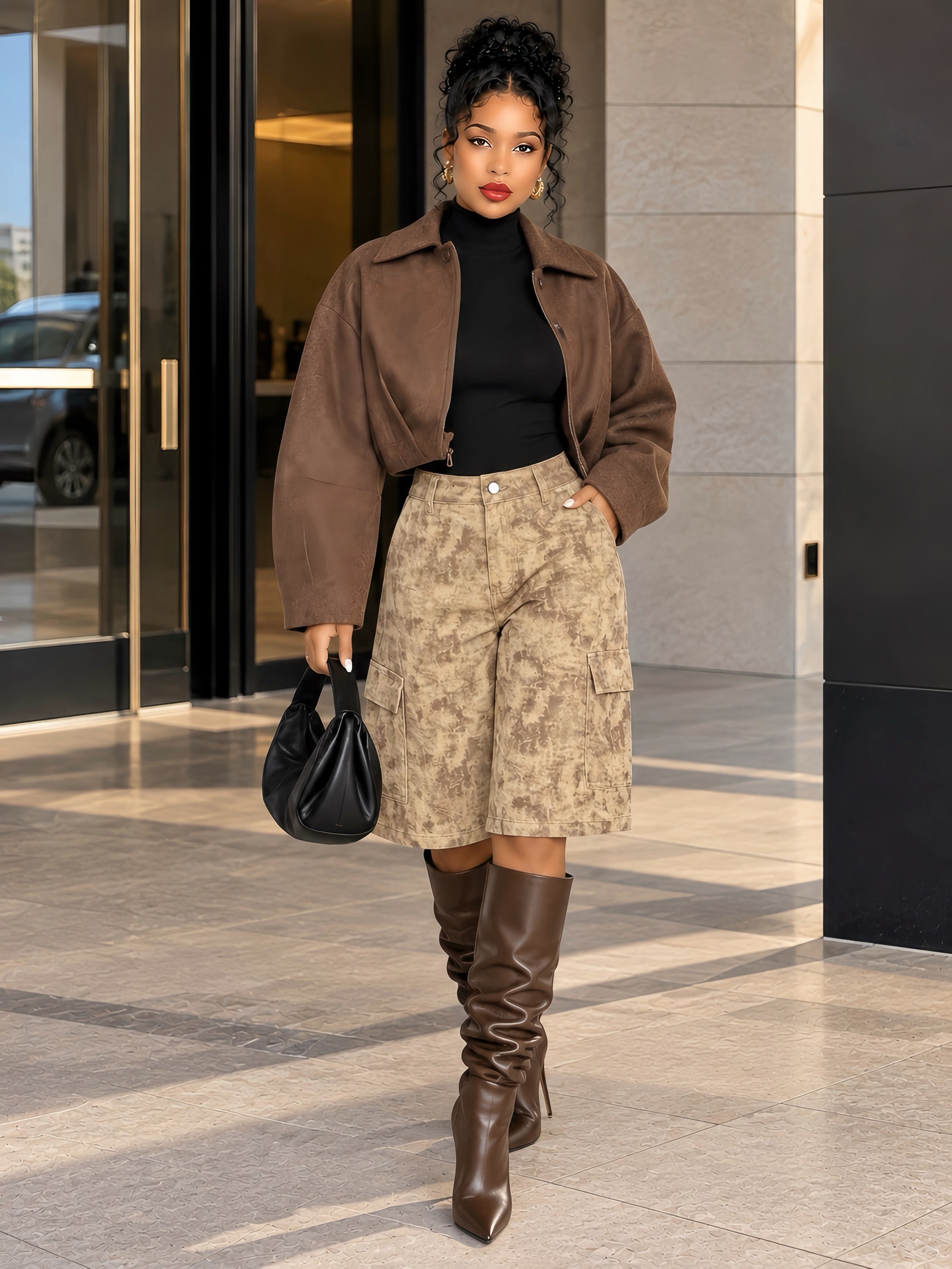 Chocolate Brown Cropped Suede Jacket