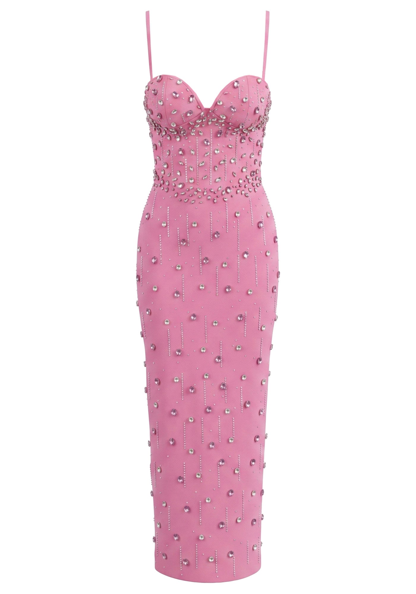 Crystal Embellished Bustier Maxi Dress Pink