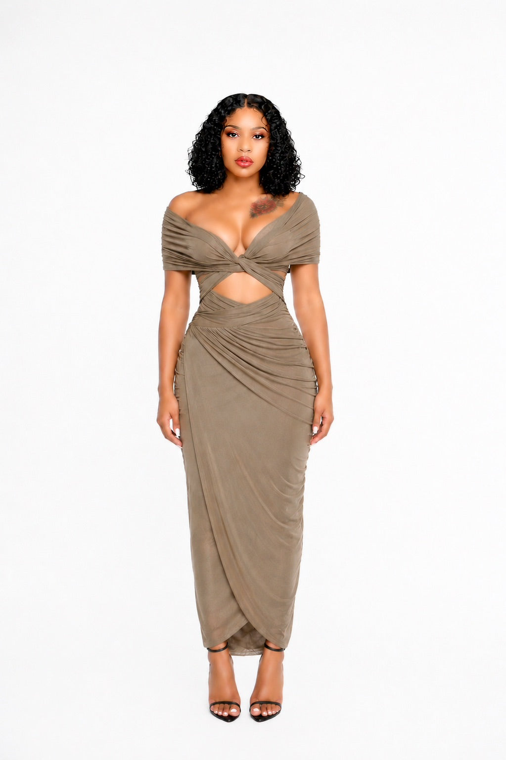 Pleated Design Tight Waist Maxi Dress Sexy See through Dress