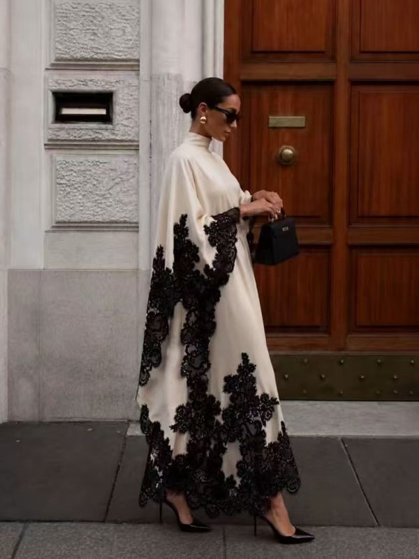 Ivory Noir Lace Cape Maxi Dress