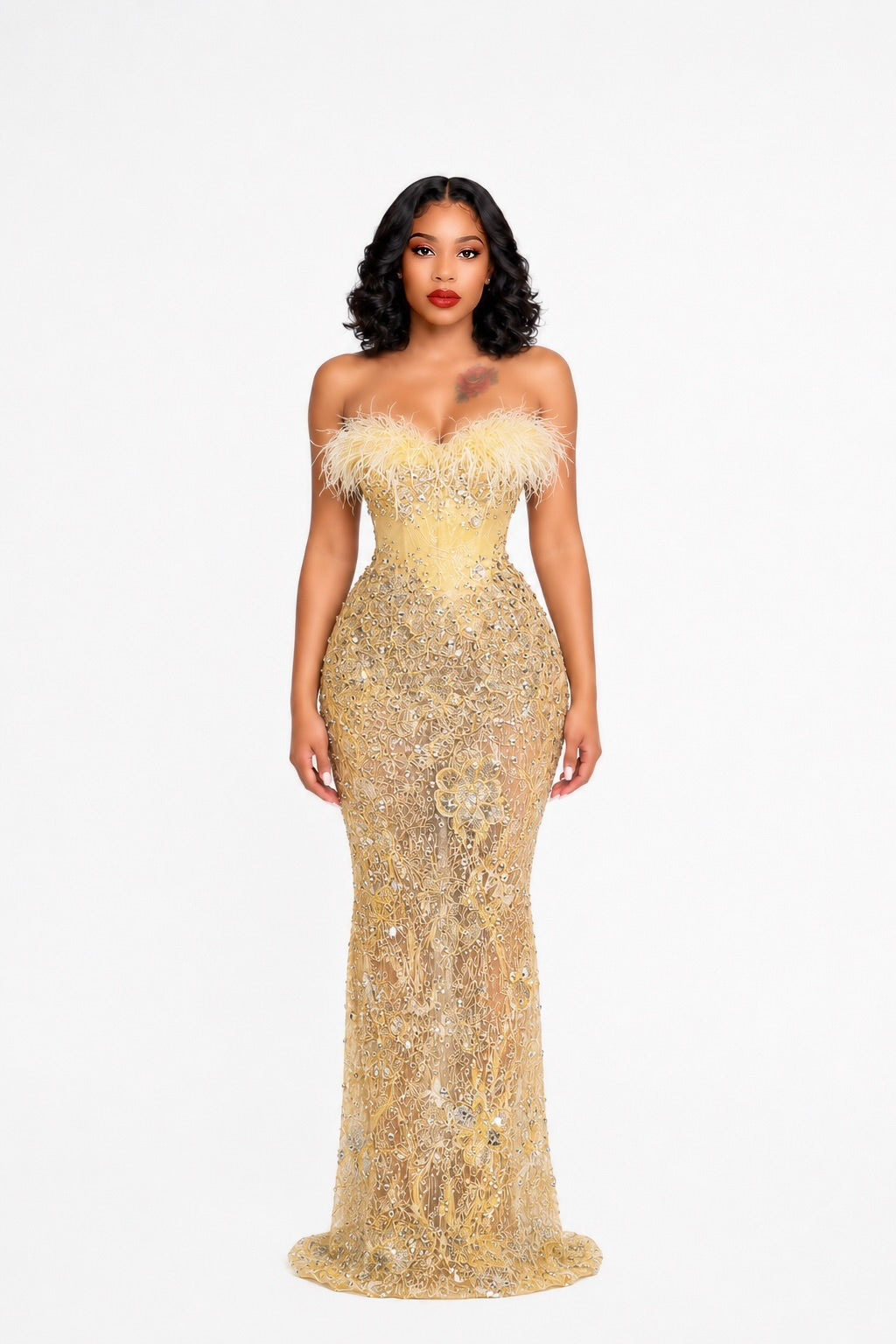 Ciresto Strapless Sequin Rhinestone Maxi Dress