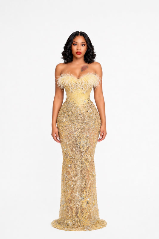 Ciresto Strapless Sequin Rhinestone Maxi Dress