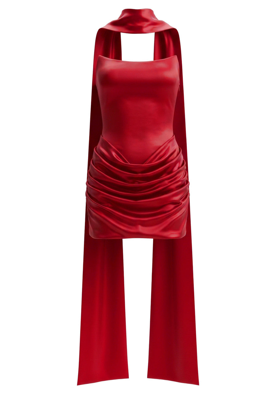 Strapless Draped Corset Dress Red