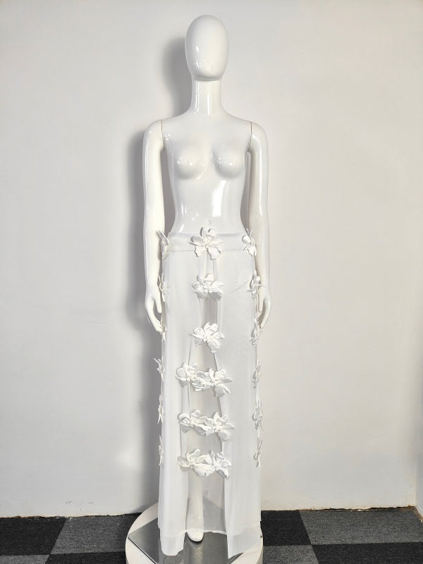 Ivory Blossom Sheer Maxi Skirt