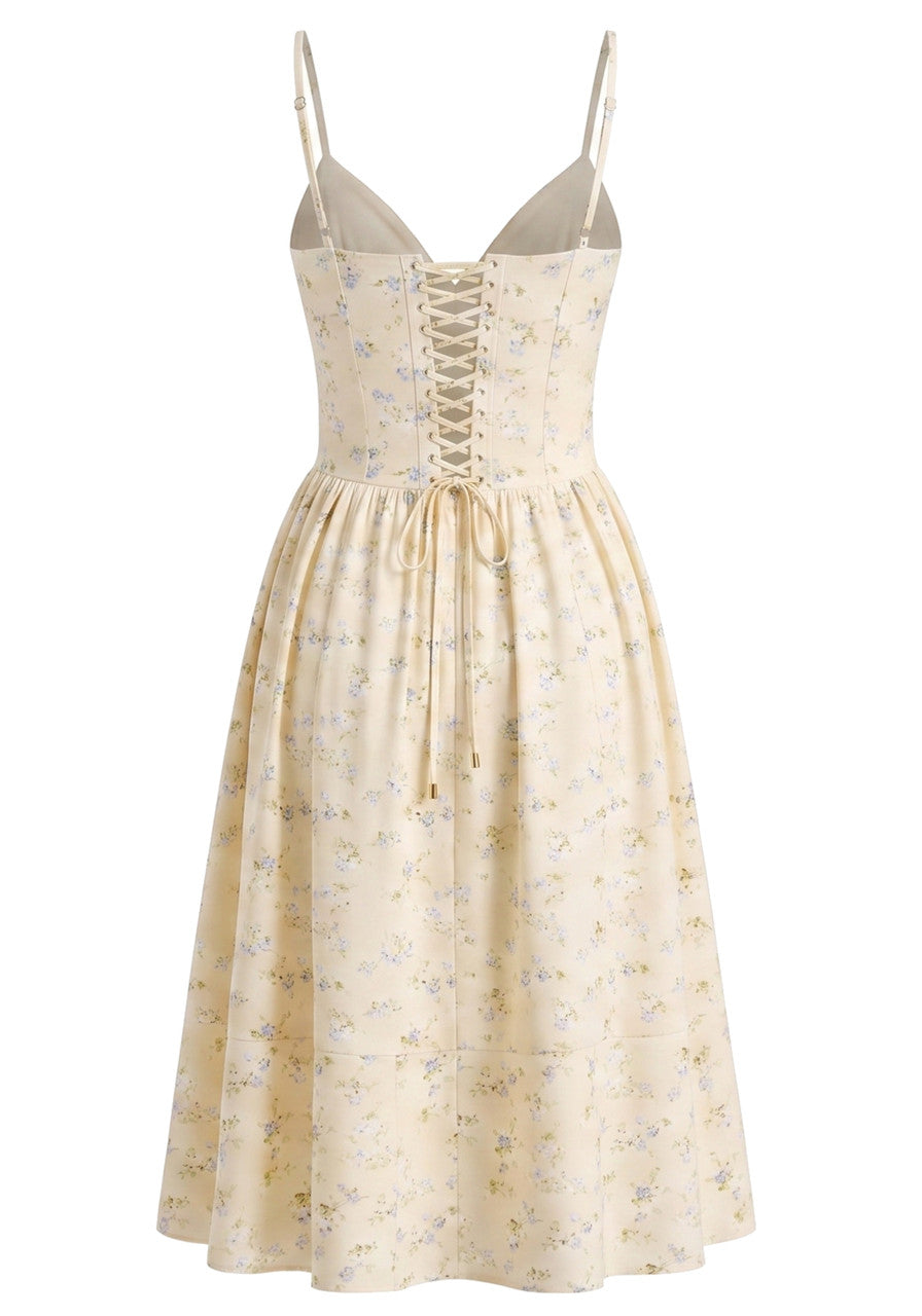 Floral Corset A Line Midi Dress Yellow