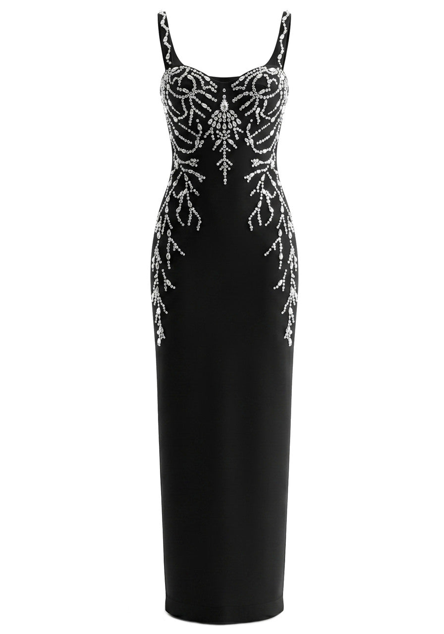 Crystal Embellished Maxi Dress Black