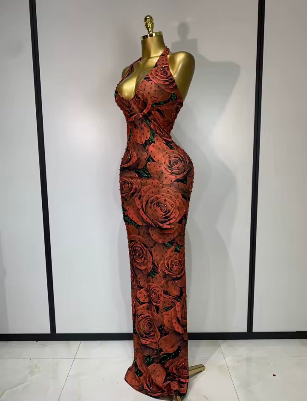 Halter Bodycon Dress Sparkly Rhinestone V Neck Backless dress