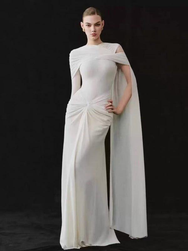 Celestia Draped Cape Gown