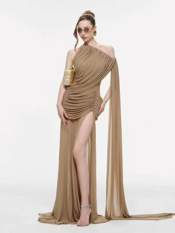 The Aurelia Draped dress brown