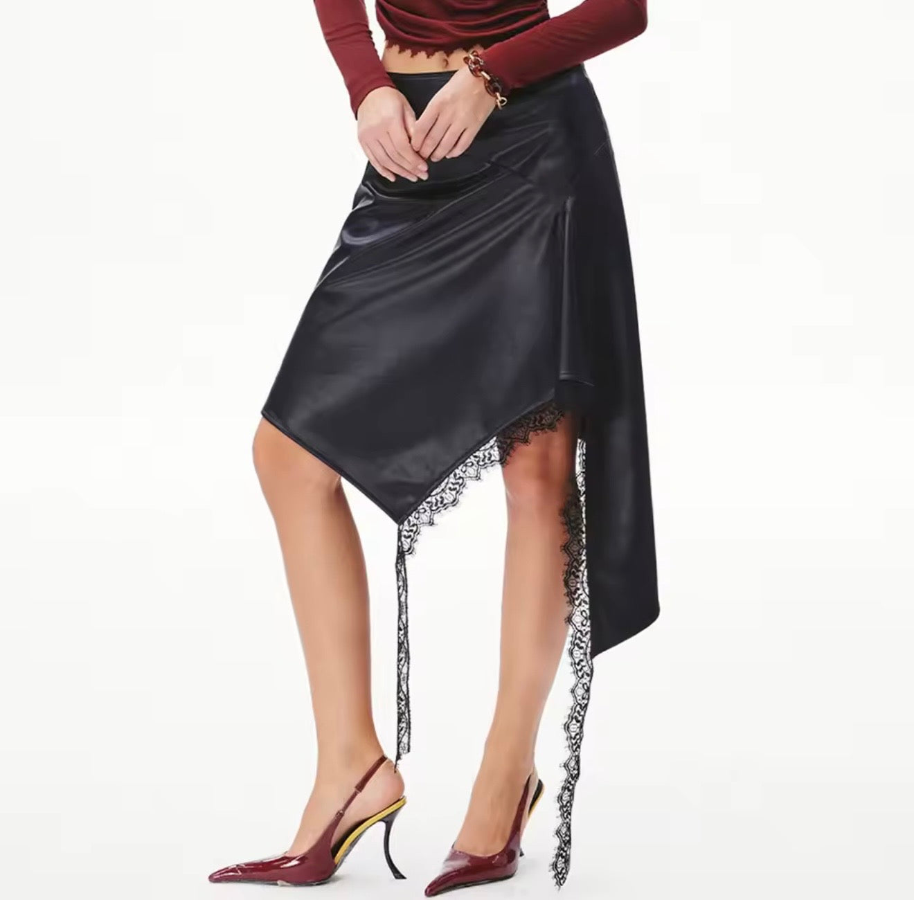 The Noire Lace-Trim Wrap Skirt