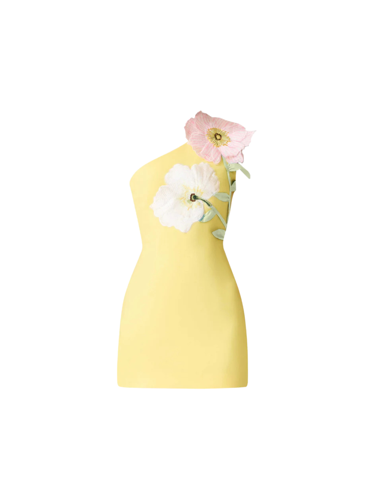 One Shoulder Flower Mini Dress In Yellow