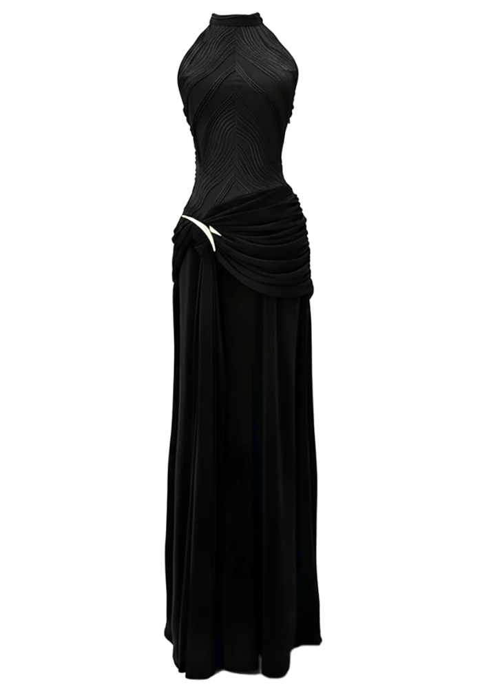 Halter Draped A Line Maxi Dress Black