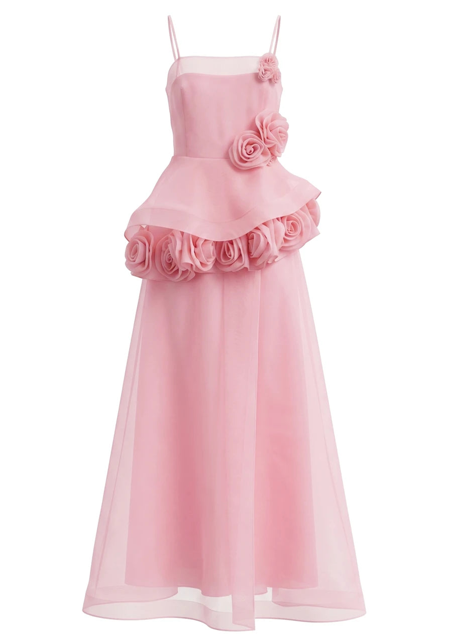 Floral Detail A Line Maxi Dress Pink