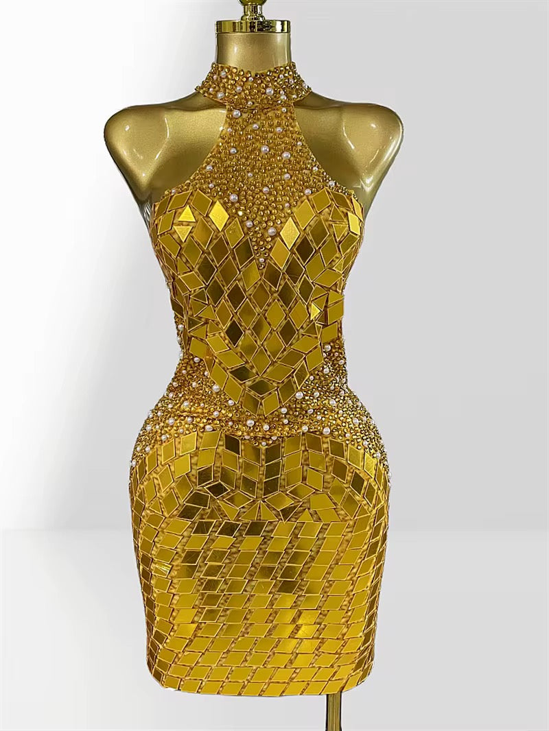 Off the Shoulder golden Bodycon Mini Dress