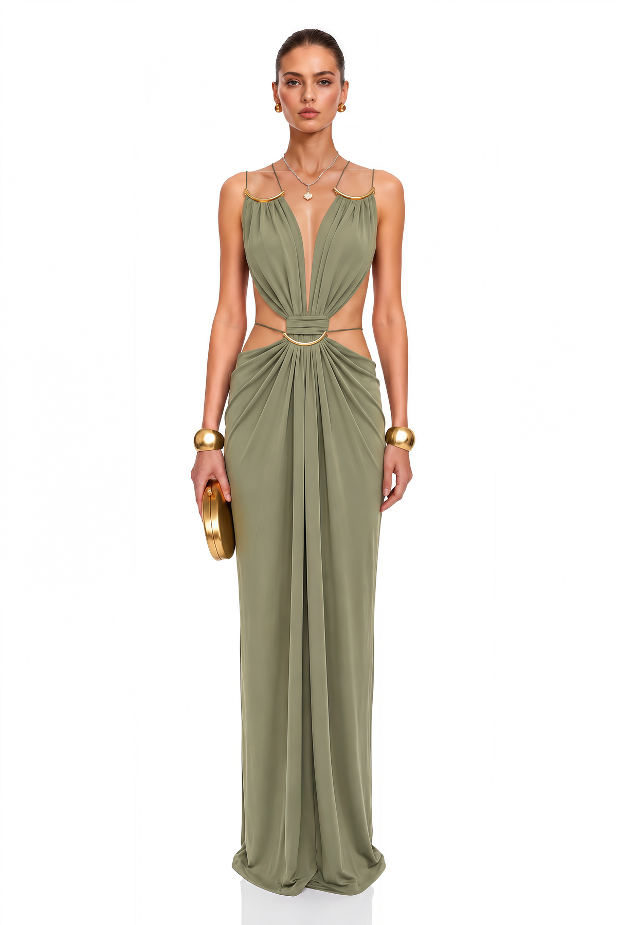 Matcha Green Cut-Out Halterneck Maxi Dress