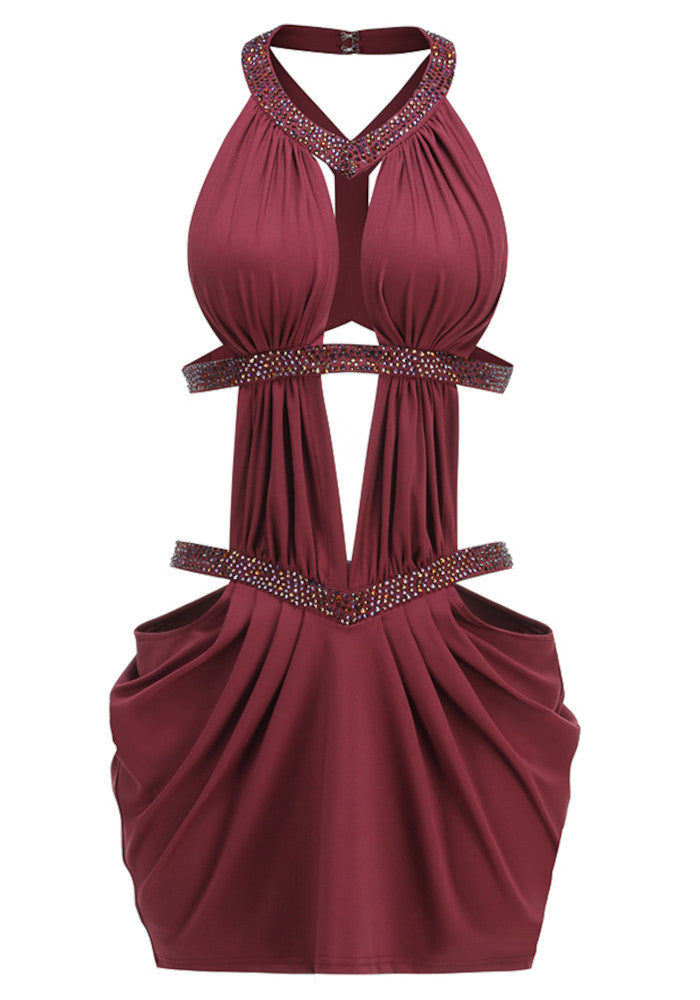 Halter Cut Out Detail Dress Burgundy