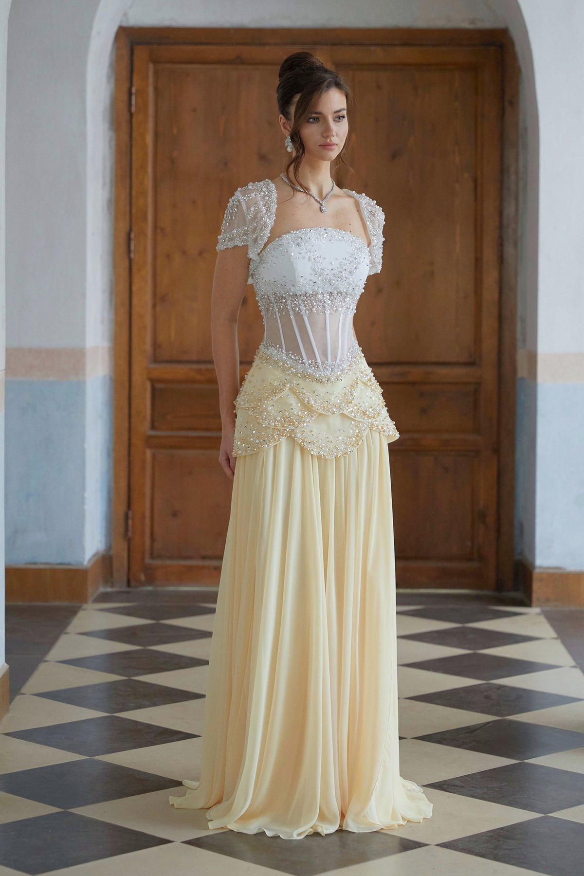 Rebecca Yellow Embellished Maxi Gown
