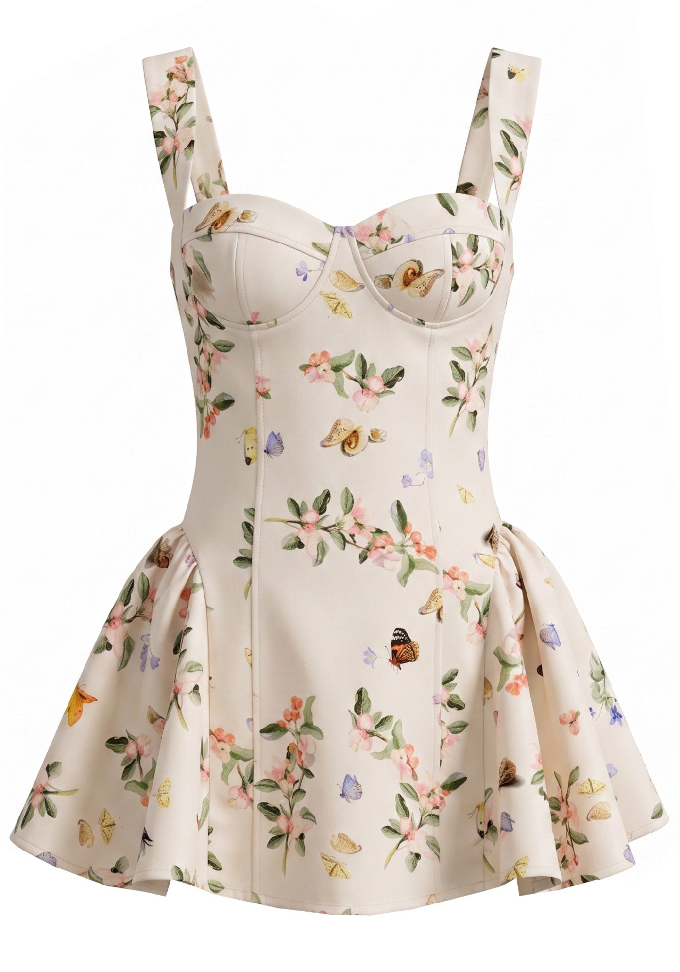 Halter Floral Bustier A Line Dress Nude