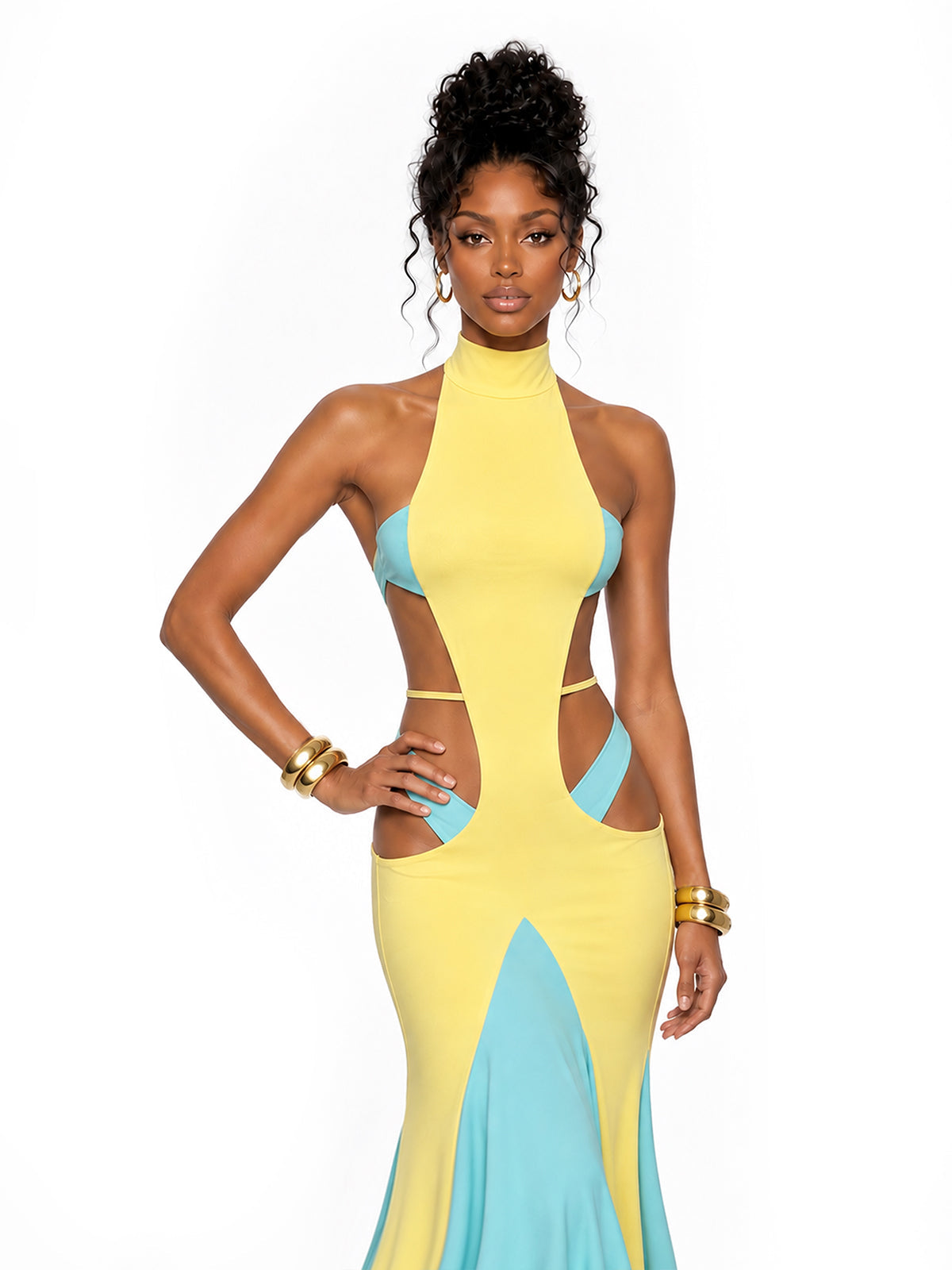 The Citrus Color-Block Halter dress