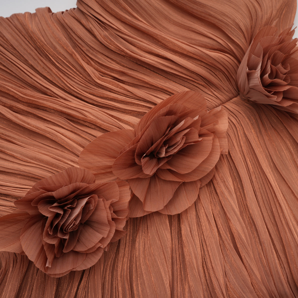 Camel Ruched Maxi Dress with 3D Florals