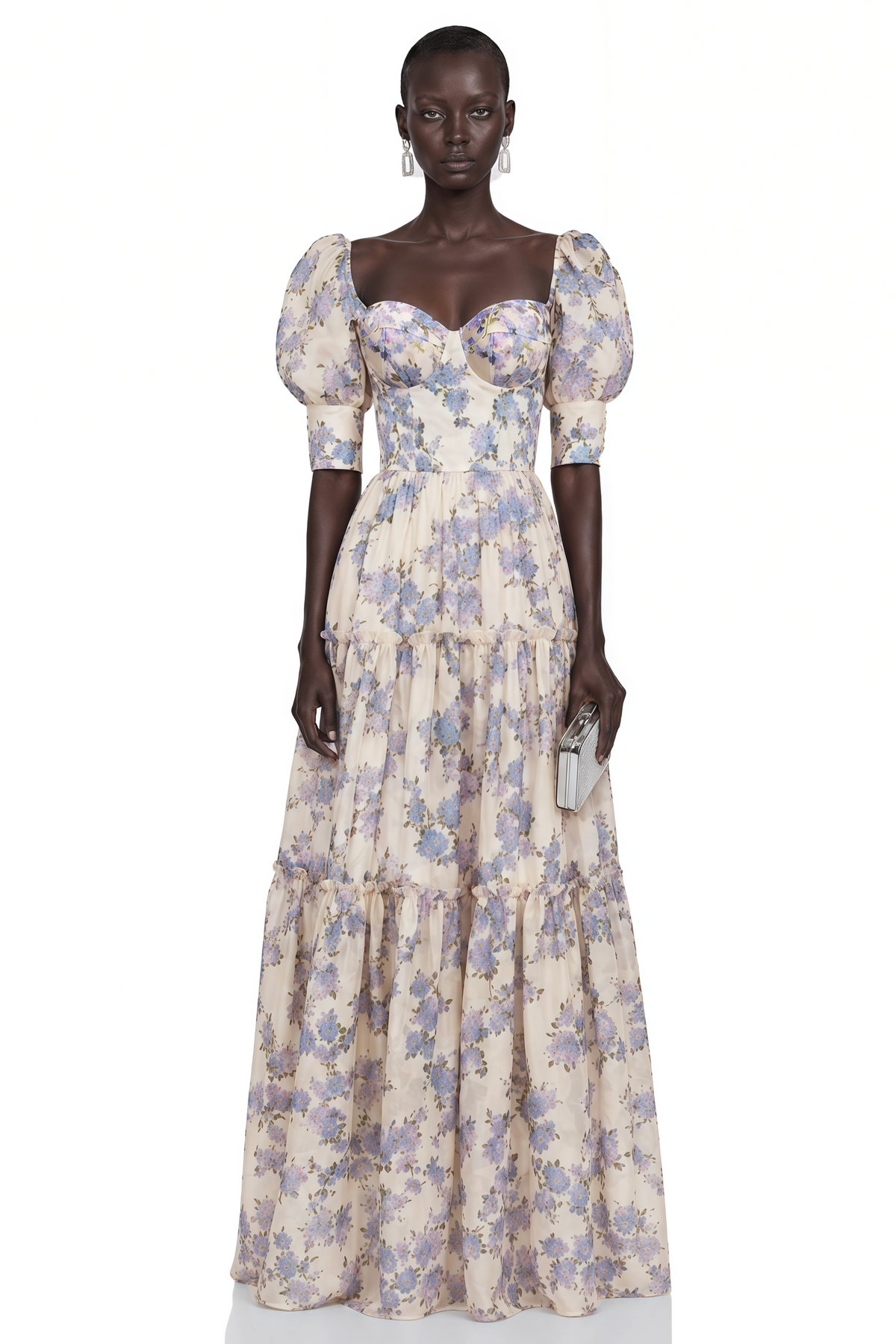 Wheat Purple Floral Print Ruffled Maxi Dress
