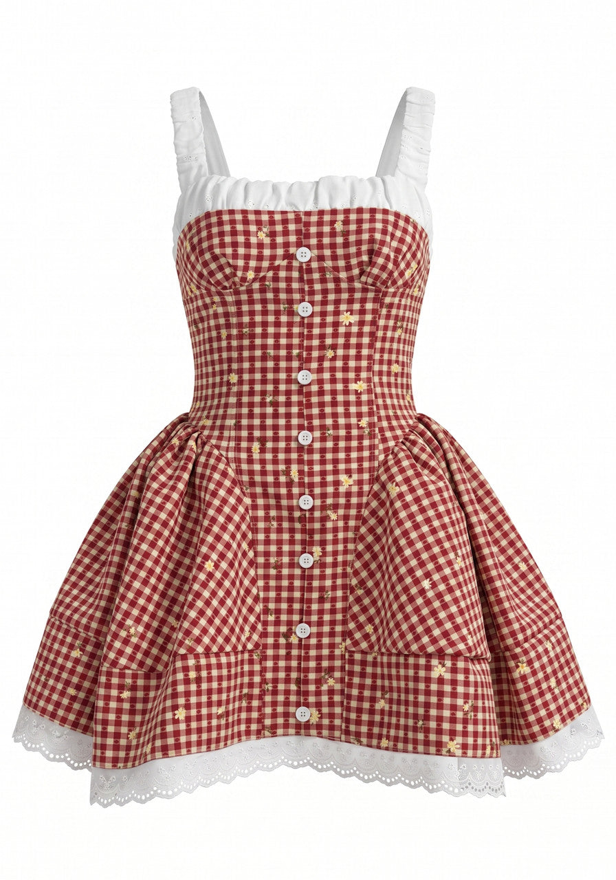Floral Ruched A Line Dress Red