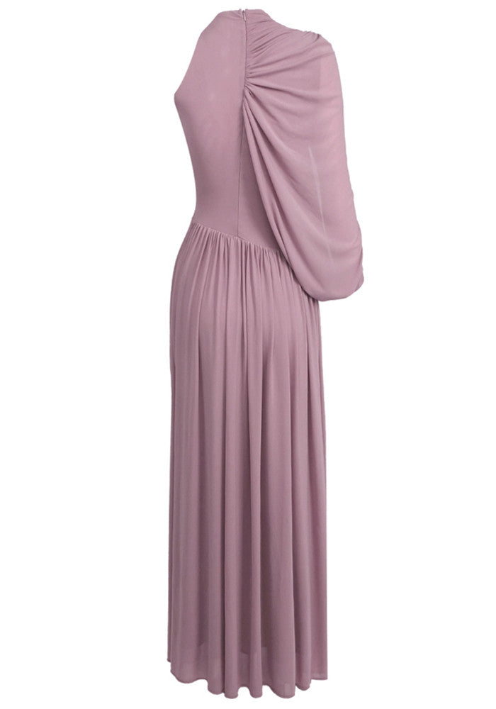 One Sleeve Draped Maxi Dress Dusty Pink
