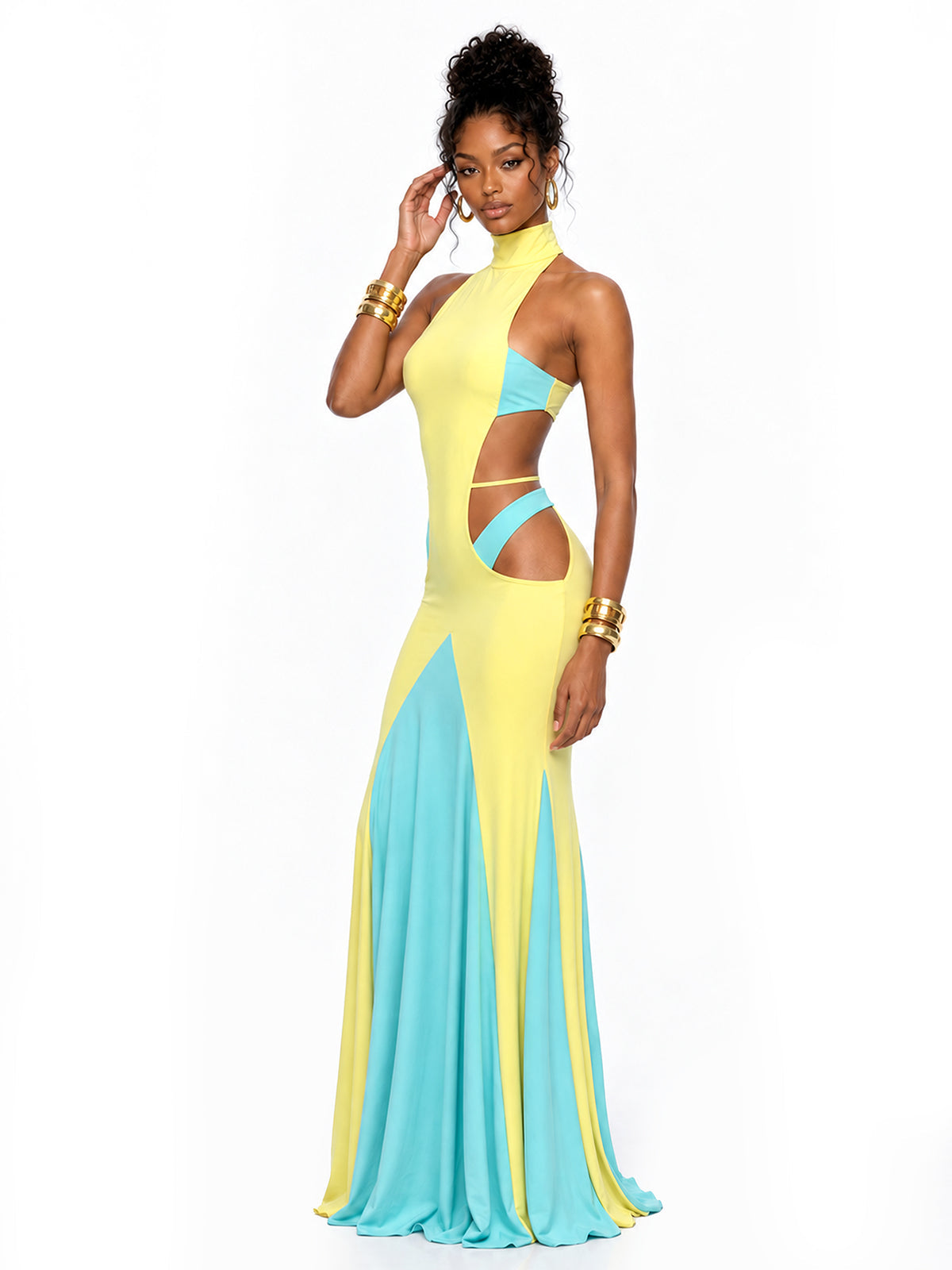 The Citrus Color-Block Halter dress