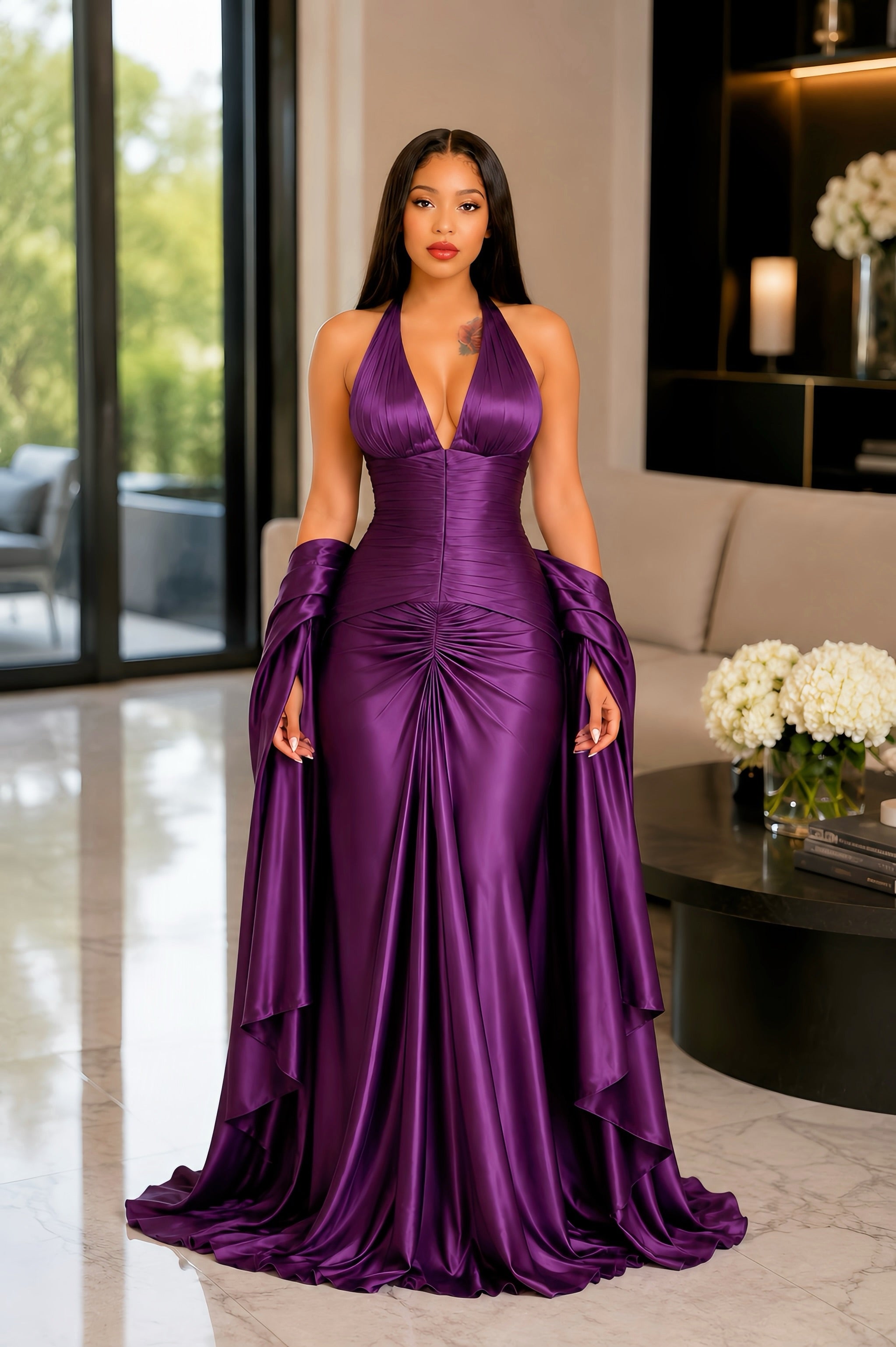 Halter Draped Corset Maxi Dress Blue