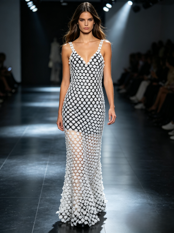 Monochrome Blossom Maxi Dress