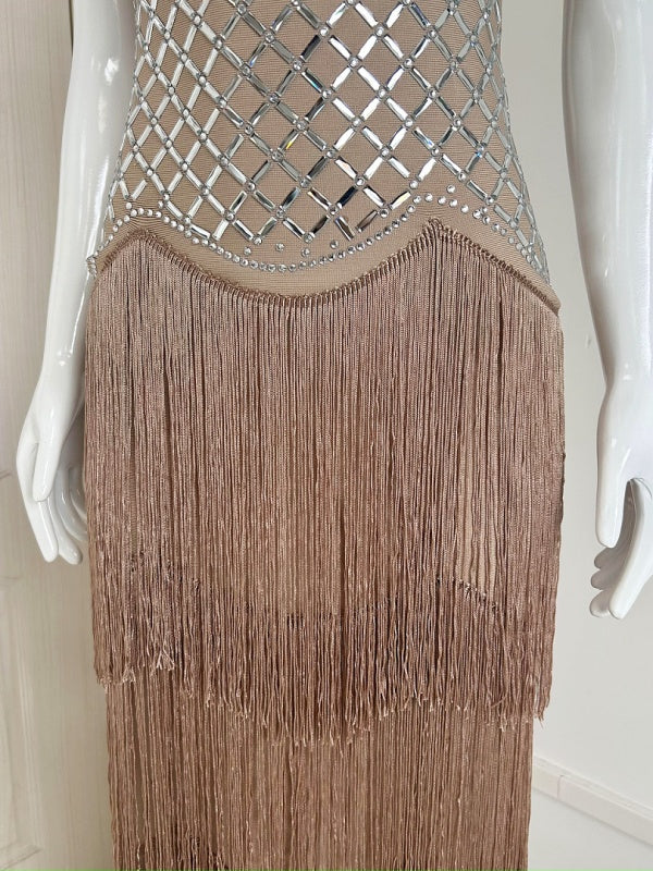 Paris Nights Crystal Fringe Midi Dress