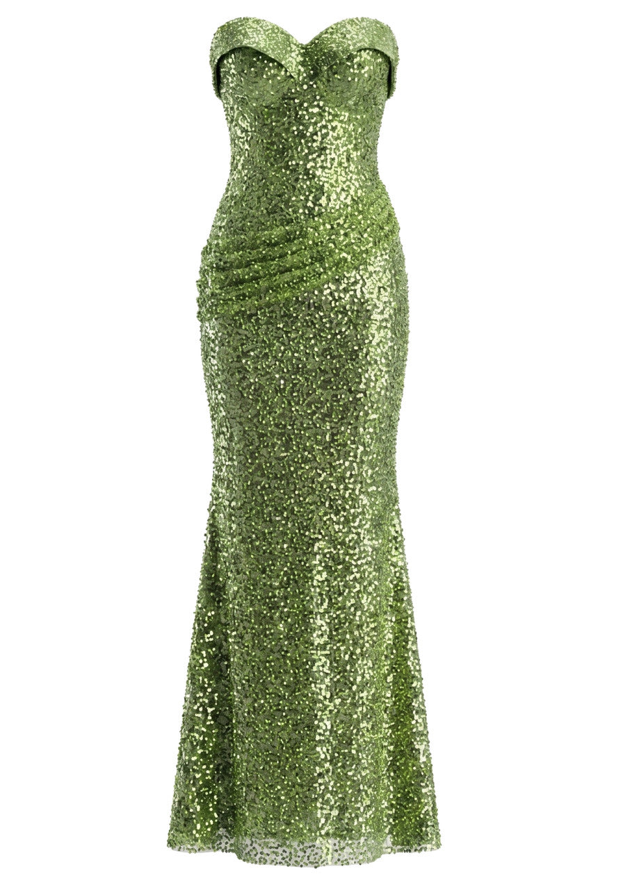 Strapless Sequin Maxi Dress Green
