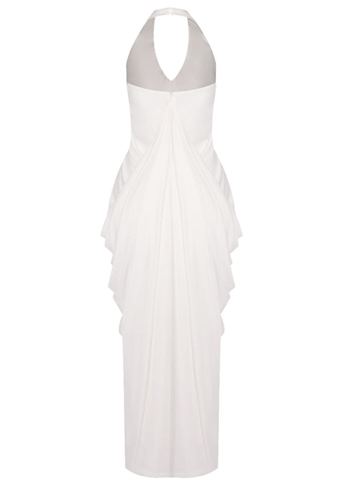 Halter Draped Maxi Dress White