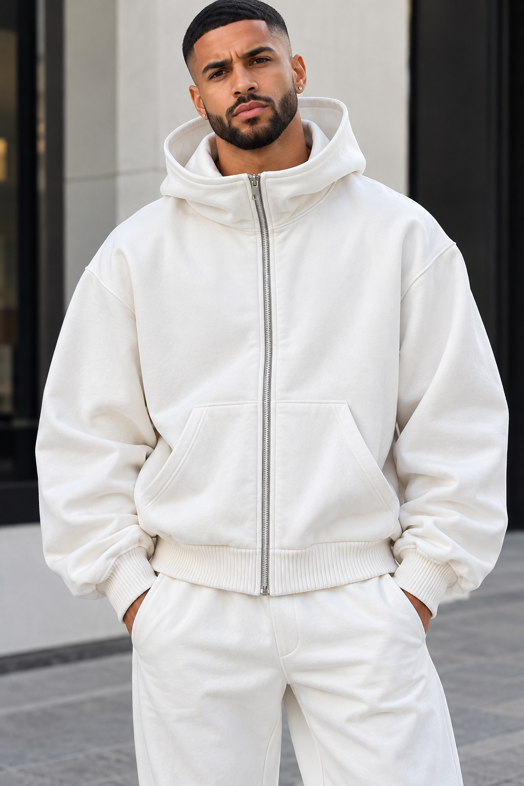 Men's Full Size Zip-Up Integrated Ski Hoodie with Pockets Plus Size