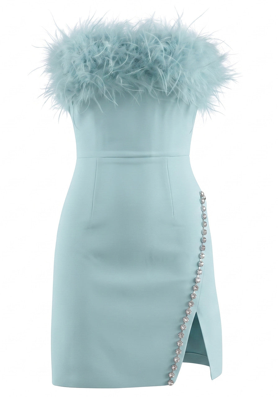 Strapless Feather Crystal Dress Mint