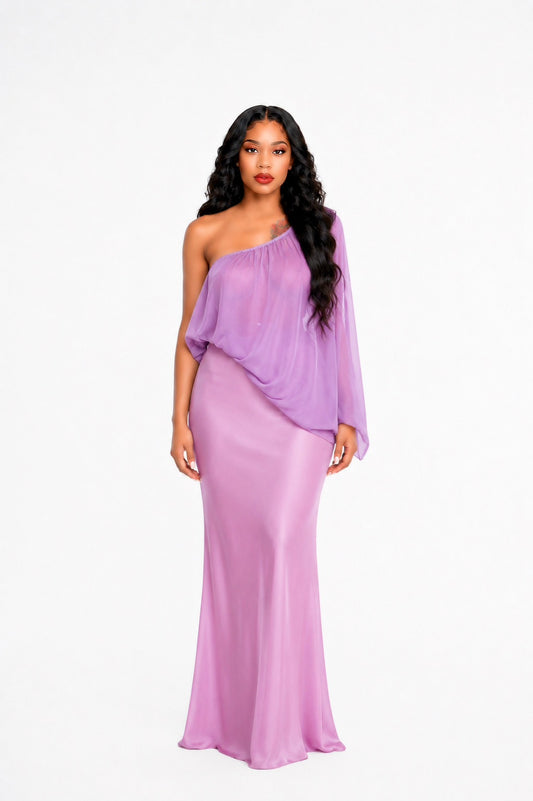 One Shoulder Bubble Maxi Dress Lavender