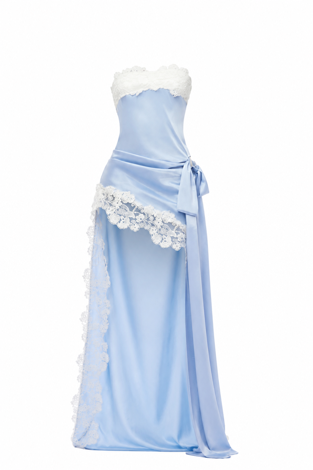 Becca Off Shoulder Asymmetrical Maxi Dress with Lace Trim
