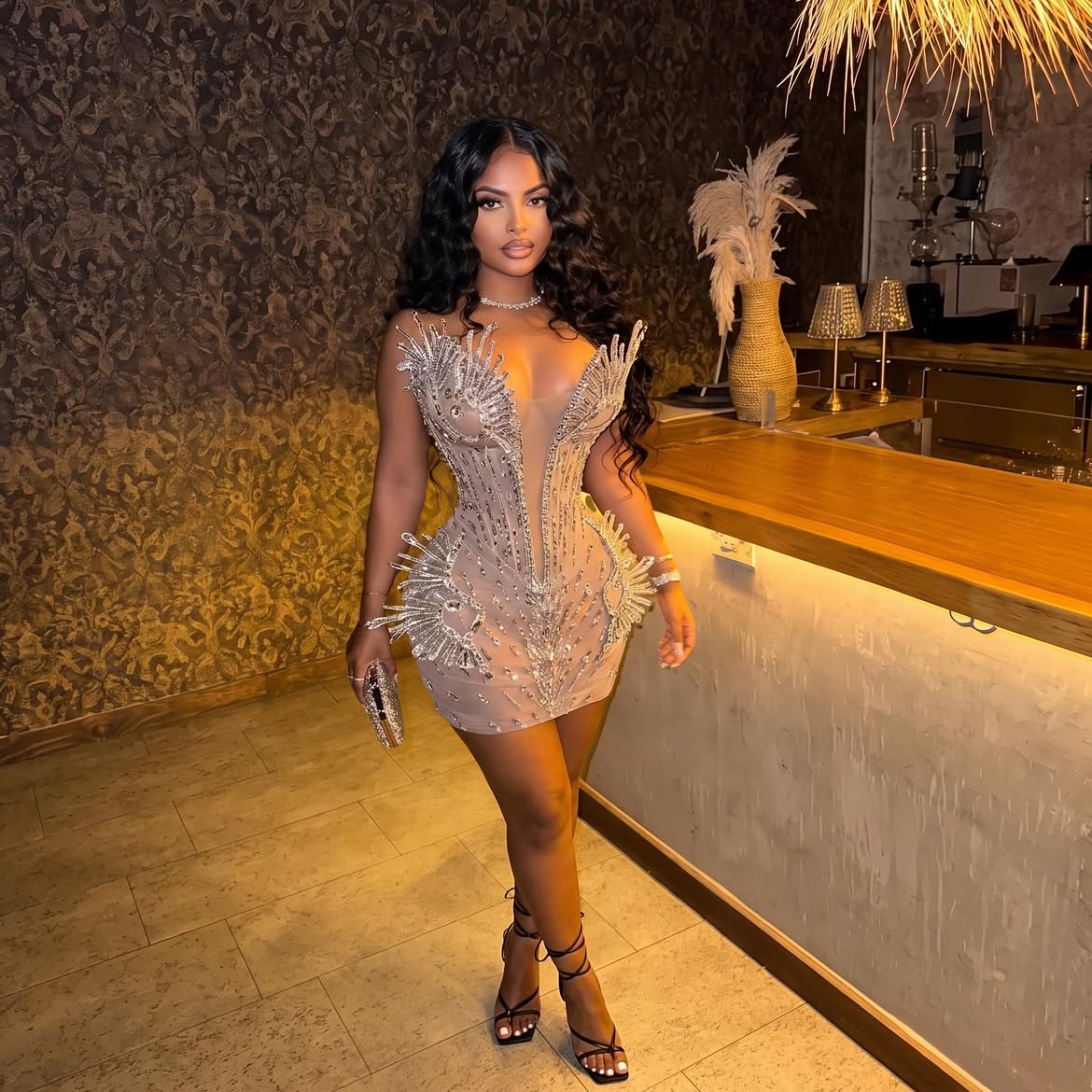 The Crystal Wing-Embellished Mini Dress