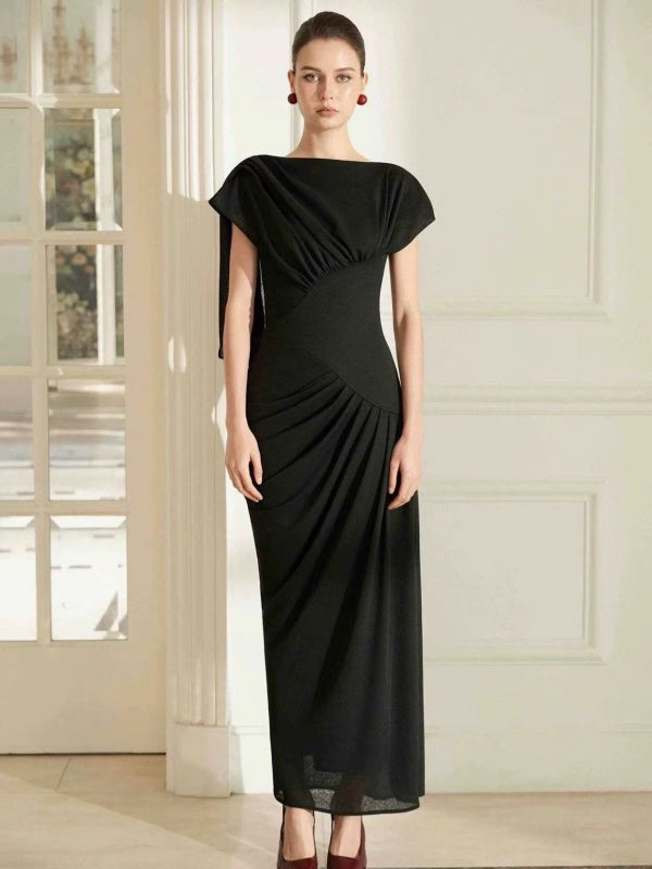 Midnight Elegance Draped Maxi Dress