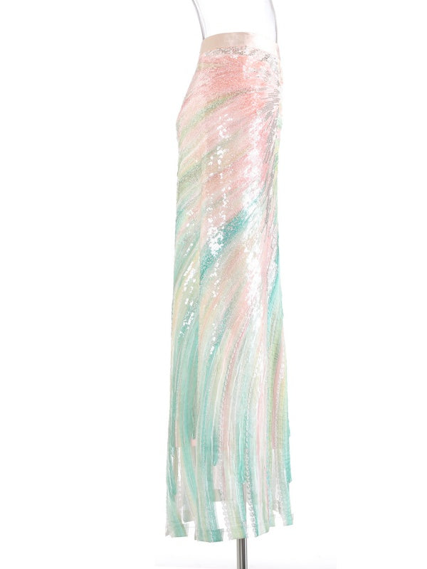Pastel Waves Sequin Maxi Skirt