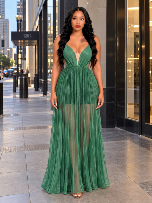 Backless A Line Maxi Dress Green