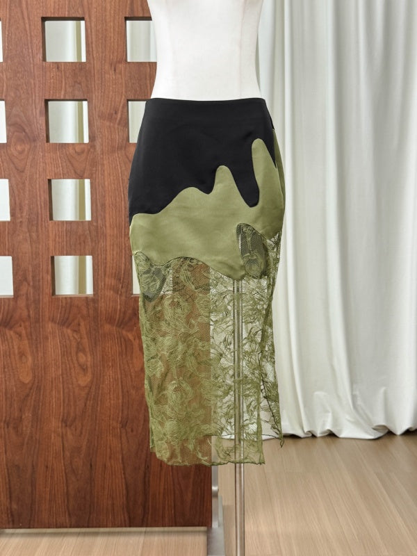 Olive Noir Lace Skirt Set