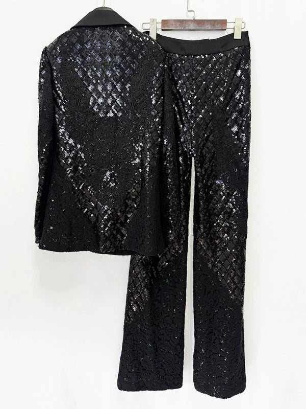 Midnight Luxe Sequin Lace Suit Set